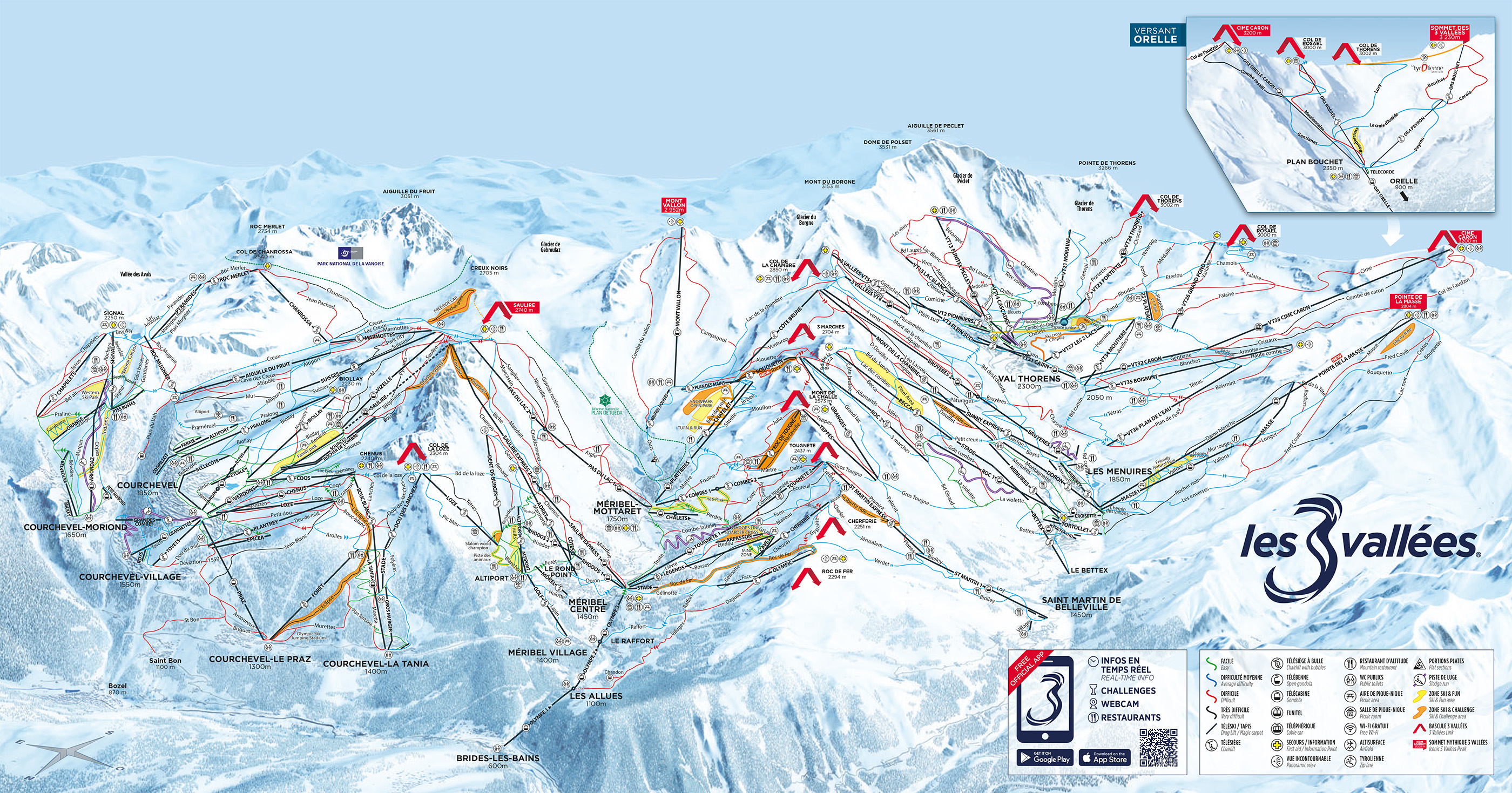 Pistekaart van Les Menuires Wintersport Live